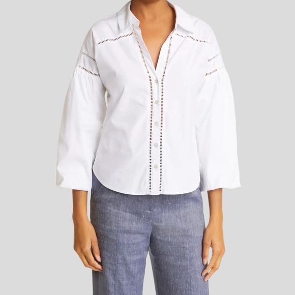 👚NWT VERONICA BEARD Glenda Stretch Cotton Shirt🔥🌟✨Color: White Size: 8 - Picture 6 of 7